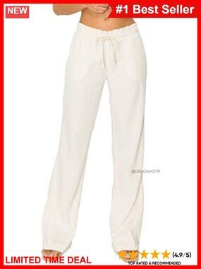 Linen Blend Wide Leg Drawstring Smocked Waist Casual Beach Lounge Pants